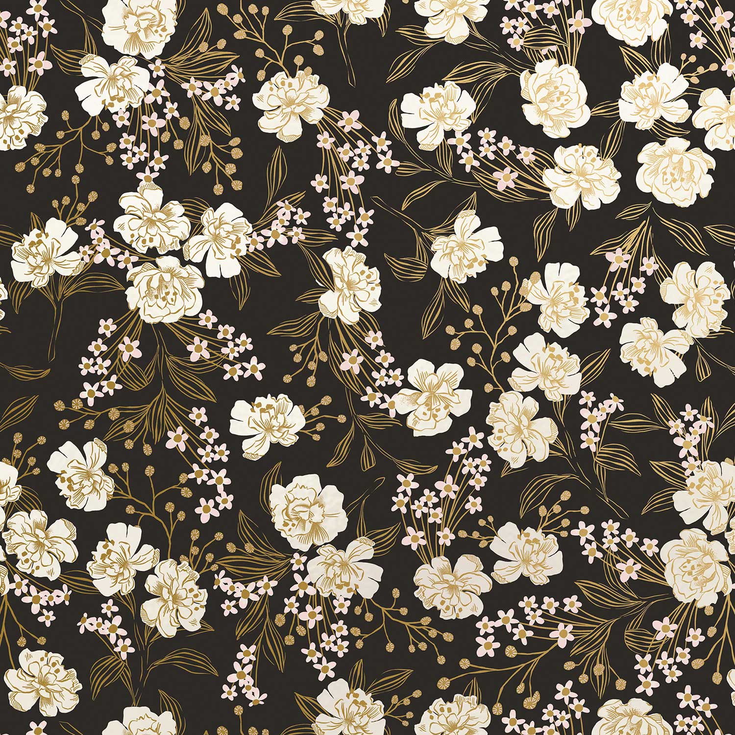 Retro Floral Charcoal Gift Wrap 1/4 Ream 208 ft x 24 in